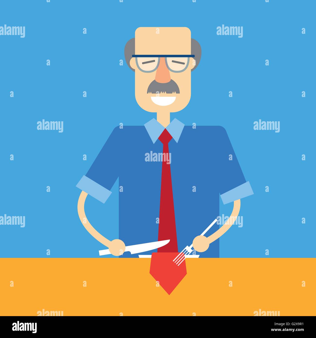 Busy Business Man Cut His Tie On Plate Concept Stock Vector