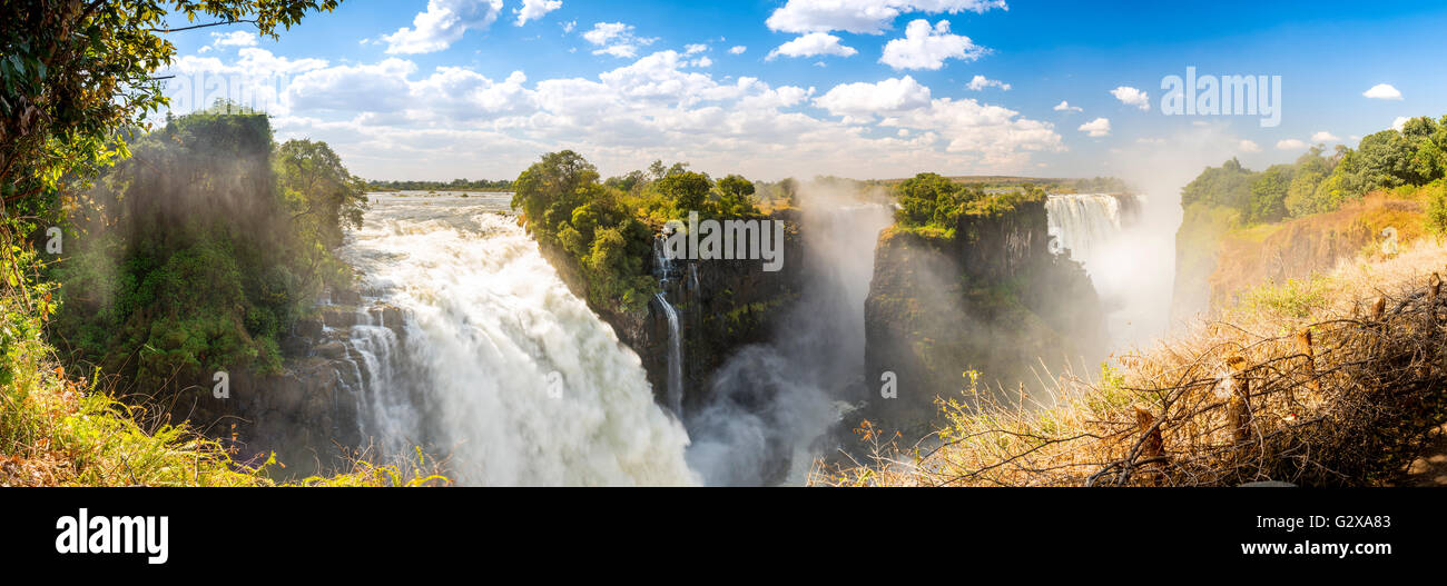 Victoria Falls waterfall in Africa, between Zambia and Zimbabwe, one of the seven wonders of the world Stock Photo
