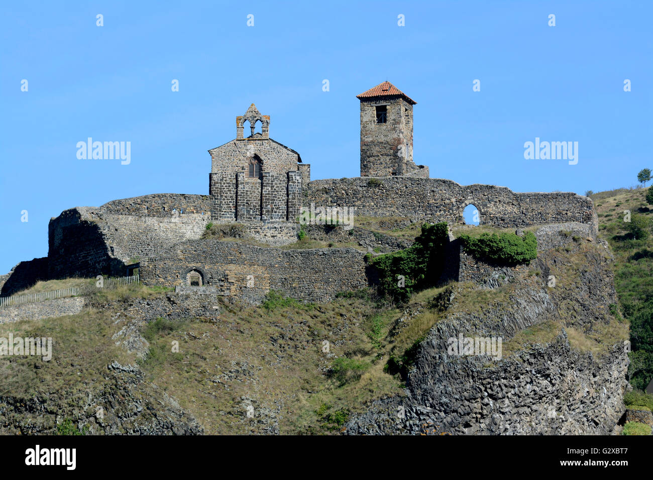 Saint Ilpize castle and the chapel, Saint Ilpize, Haute-Loire department, Auvergne, France Stock Photo