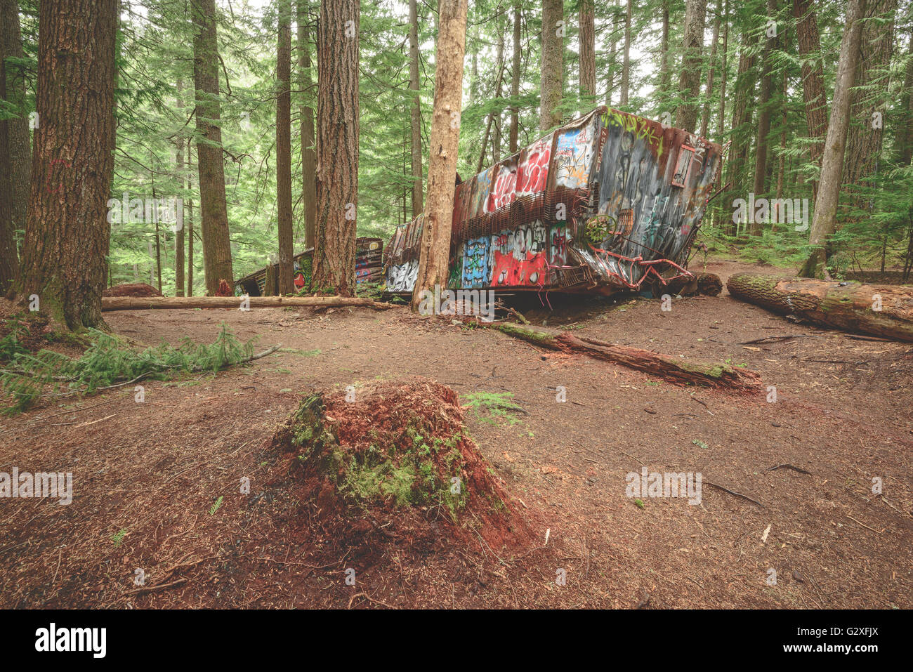 Abandoned train crash in Whistler, British Columbia Stock Photo