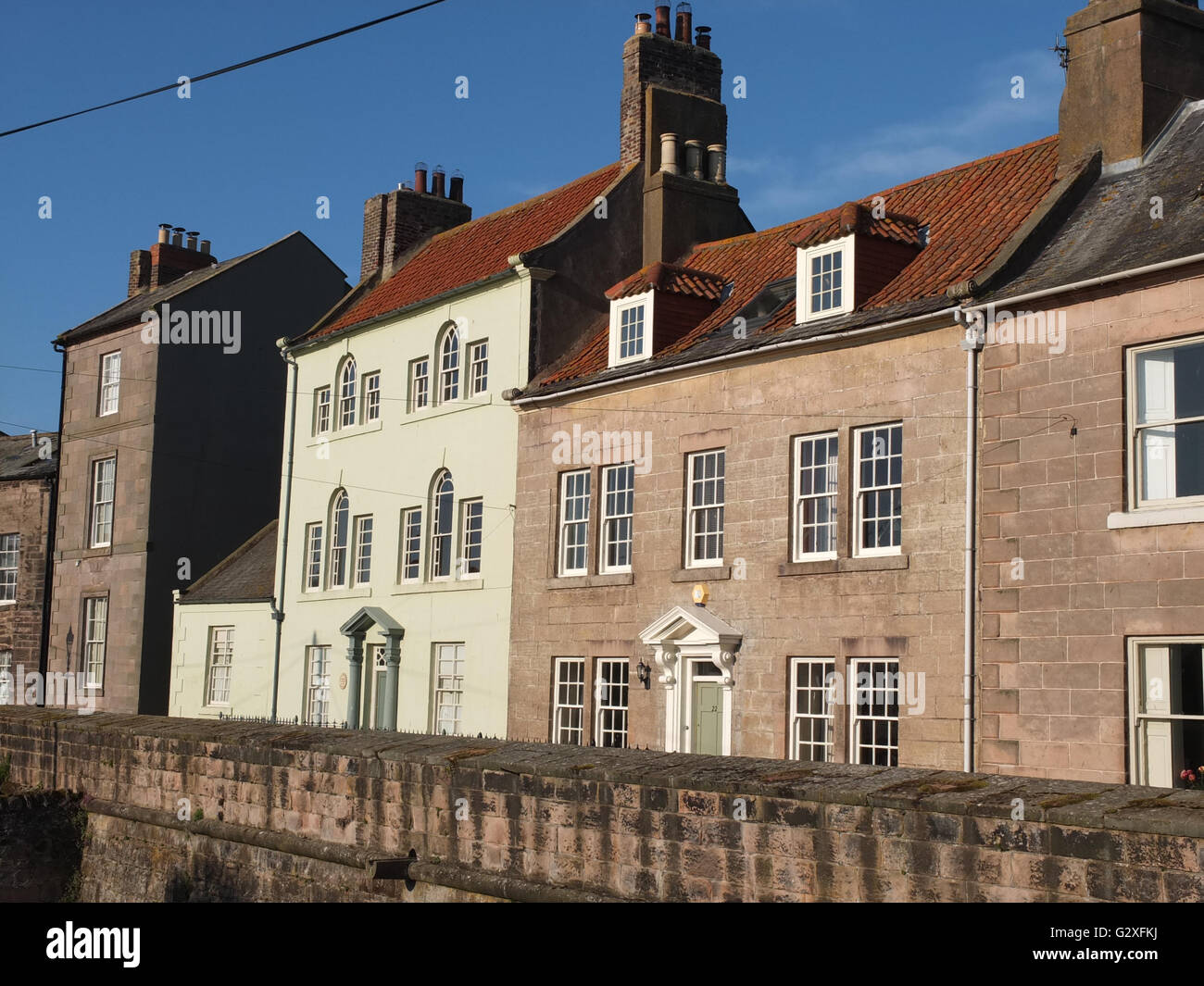 Houses on the town wall at Berwick on Tweed , Northumberland Stock