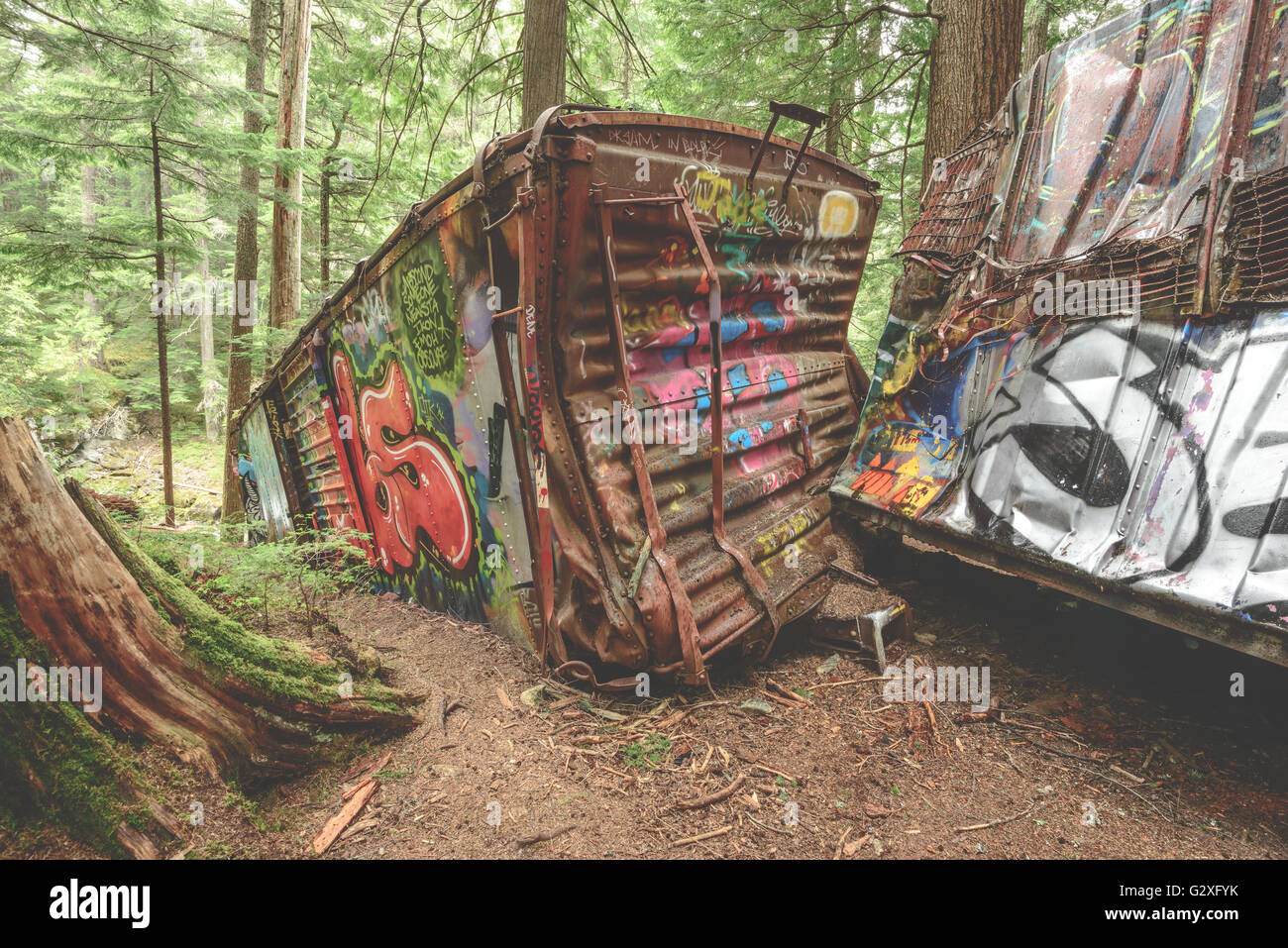 Abandoned train crash in Whistler, British Columbia Stock Photo