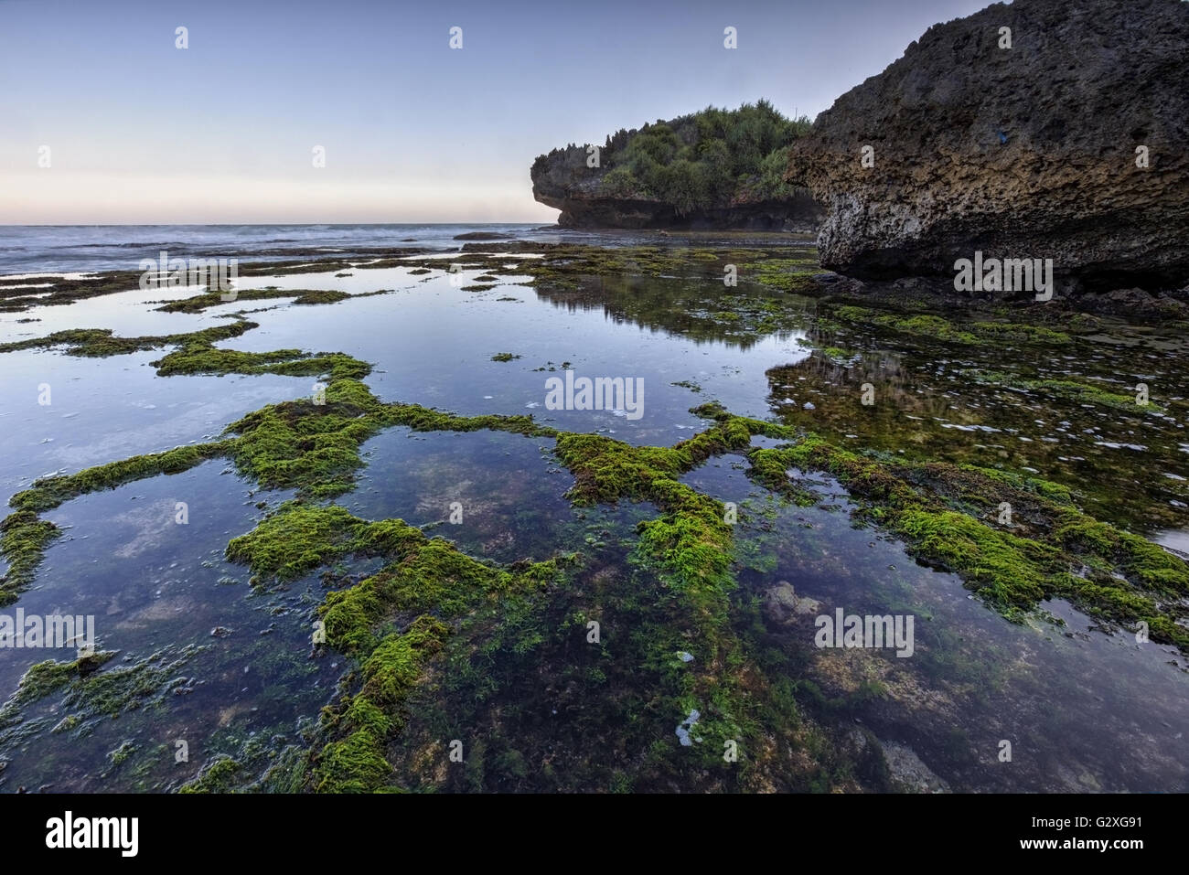 Seacape with mossy rock at Klayar Beach, Yogyakarta, Indonesia Stock Photo