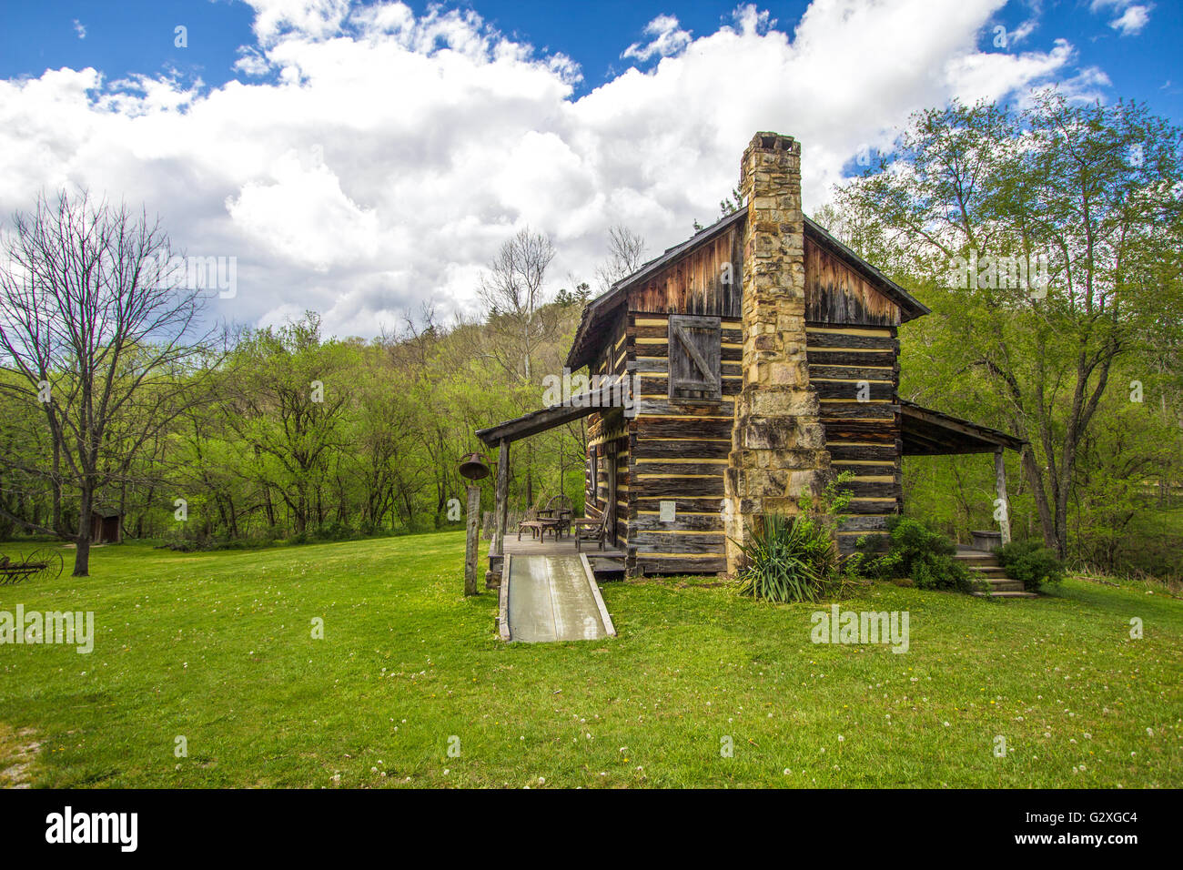 Kentucky Log Cabin. Historical log cabin at the Gladie Visitors Center in Daniel Boone National Forest. Stock Photo