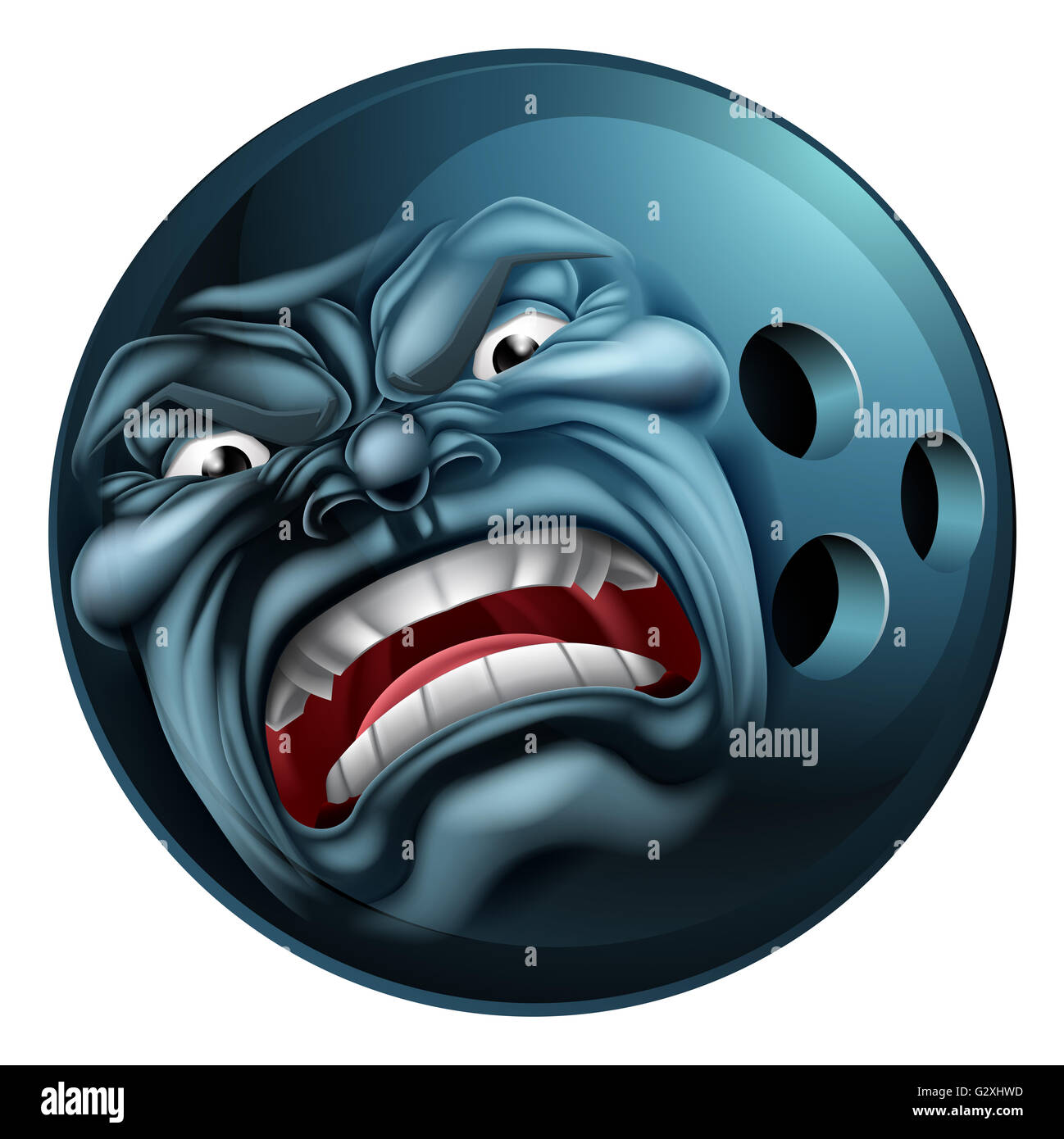 An angry mean looking bowling ball sports cartoon mascot character