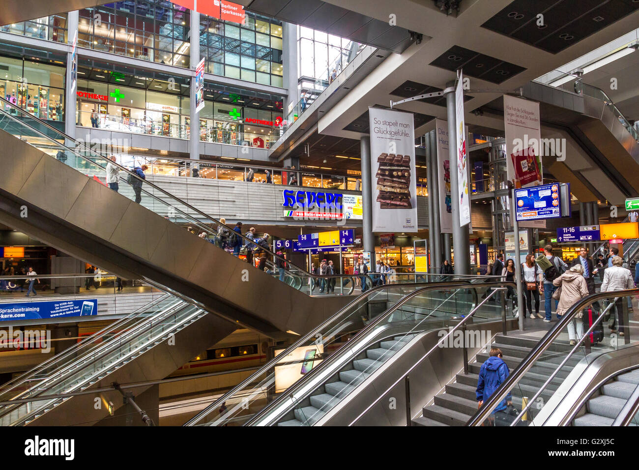 Interior of Berlin Hauptbahnhof Station, a multi level train station