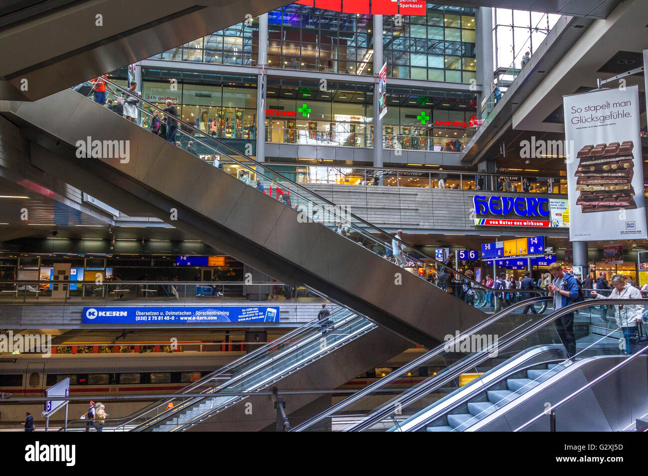 Interior of Berlin Hauptbahnhof Station, a multi level train station with  shops and multiple escalators, Berlin's main railway station ,Berlin,Germany  Stock Photo - Alamy