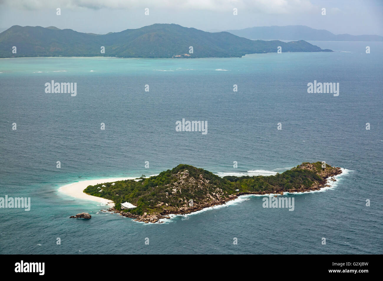 Cousine Island Aerial View, Seychelles Stock Photo