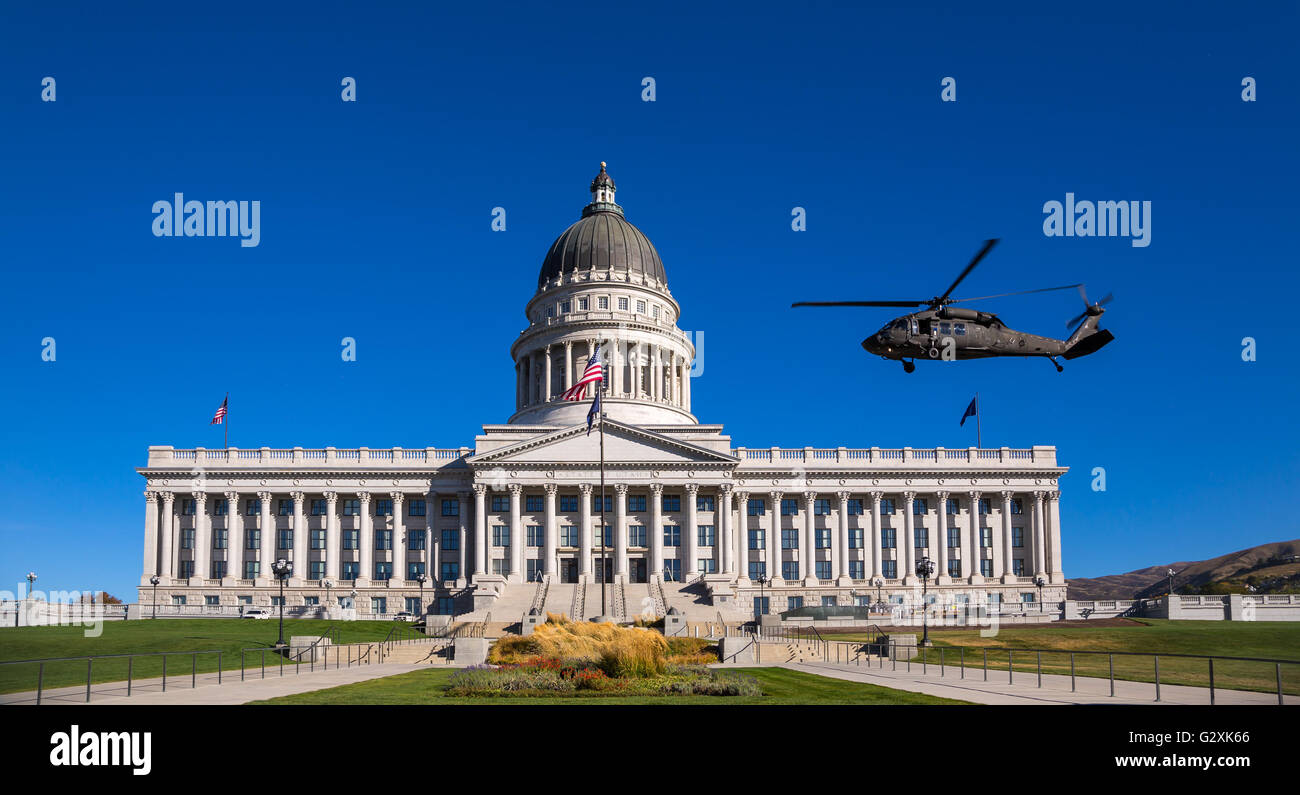 Utah state capitol building with a helicopter Stock Photo