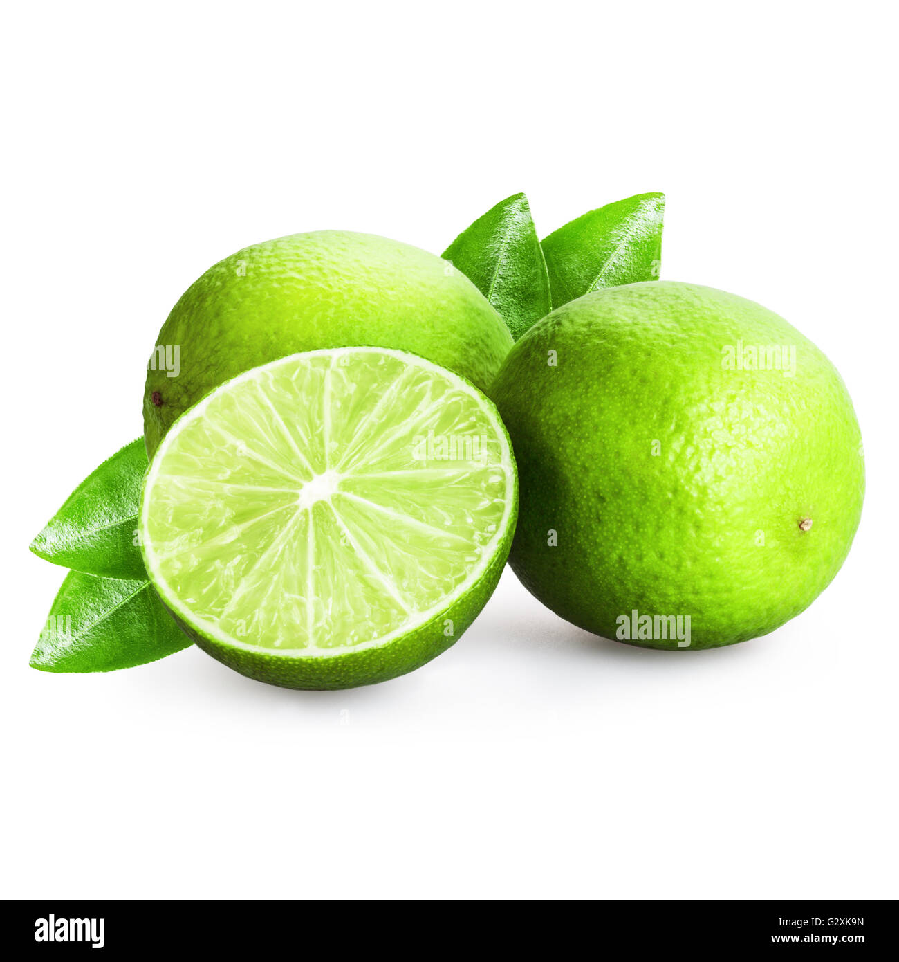 three limes sliced isolated on white clipping path Stock Photo