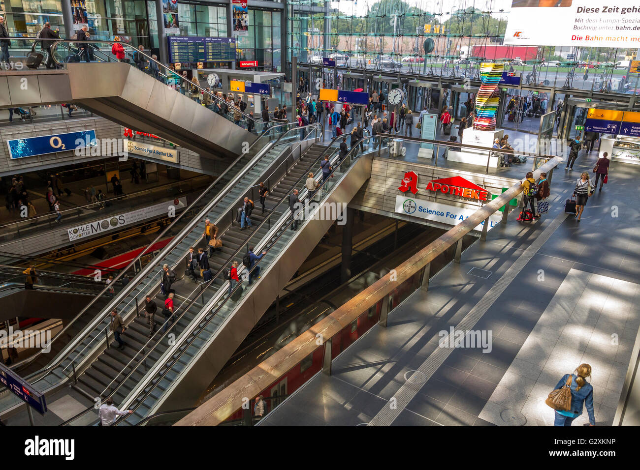 Interior of Berlin Hauptbahnhof Station, a multi level train station