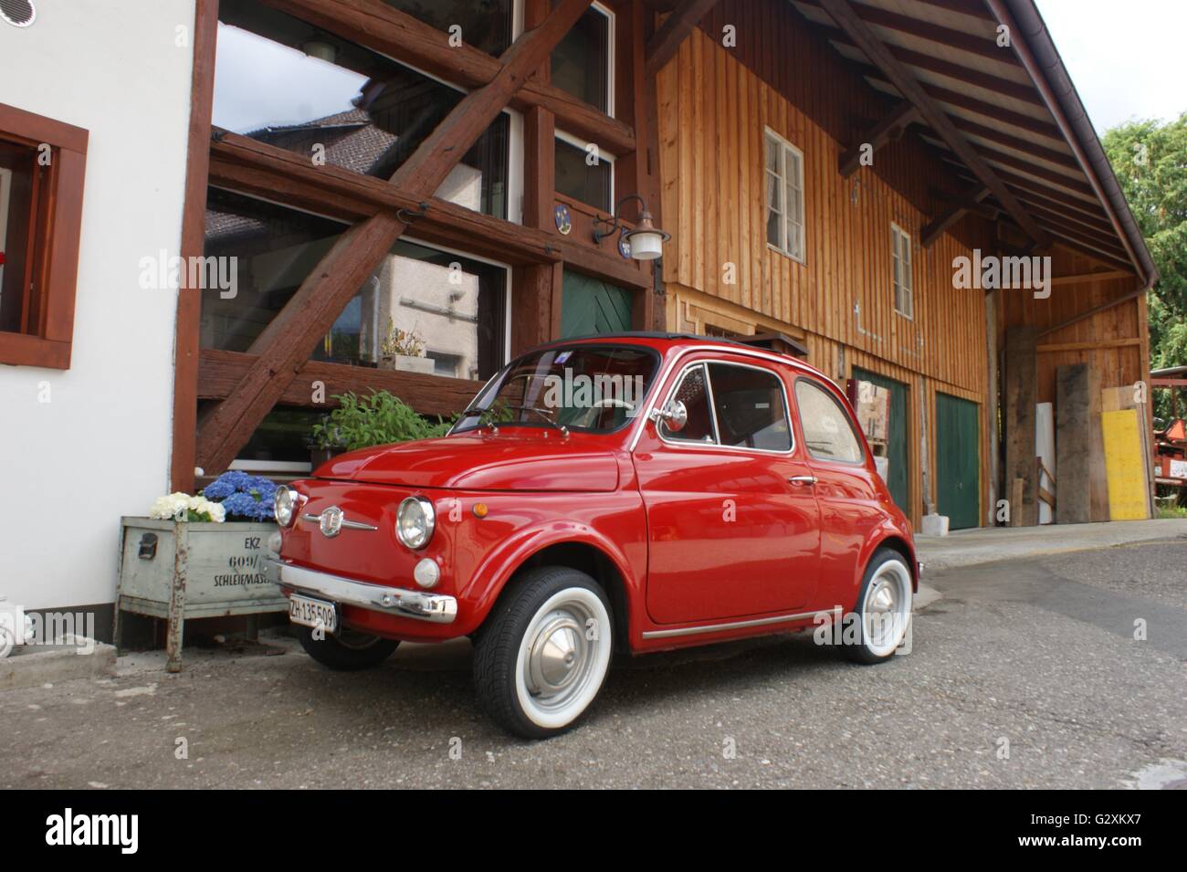 SONY DSC 1960 Fiat 500, Switzerland, red Stock Photo