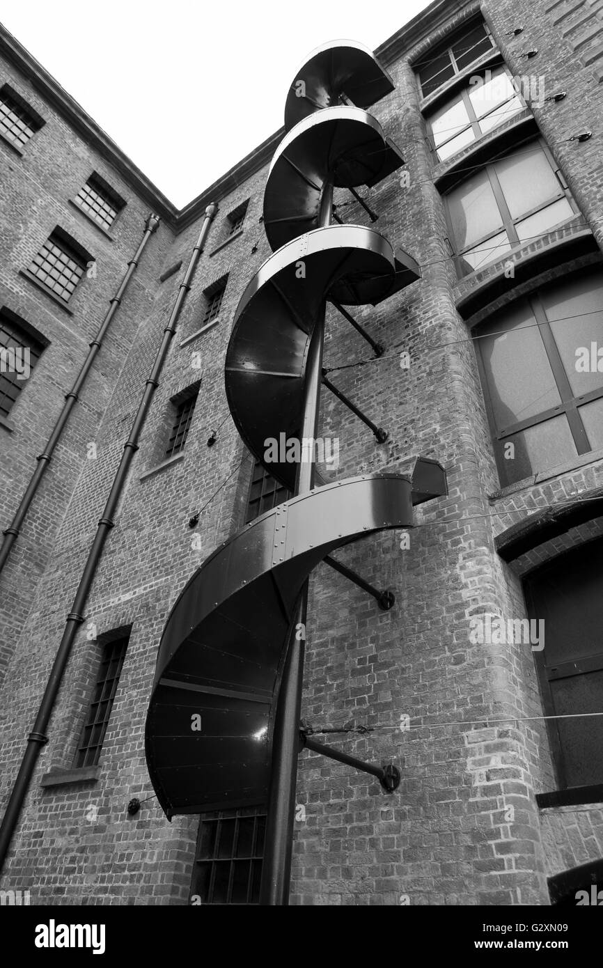 External Fire escape spiral staircase on building in Liverpool, Merseyside, UK Stock Photo