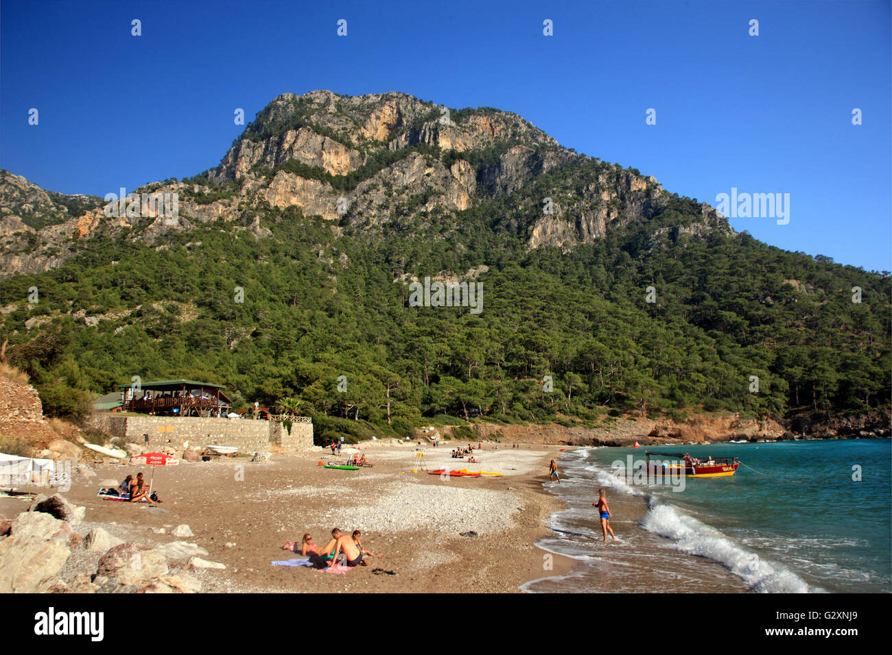 Beautiful Kabak beach, on the 'Lycian Way', Lycia, Mugla province, Turkey. Stock Photo