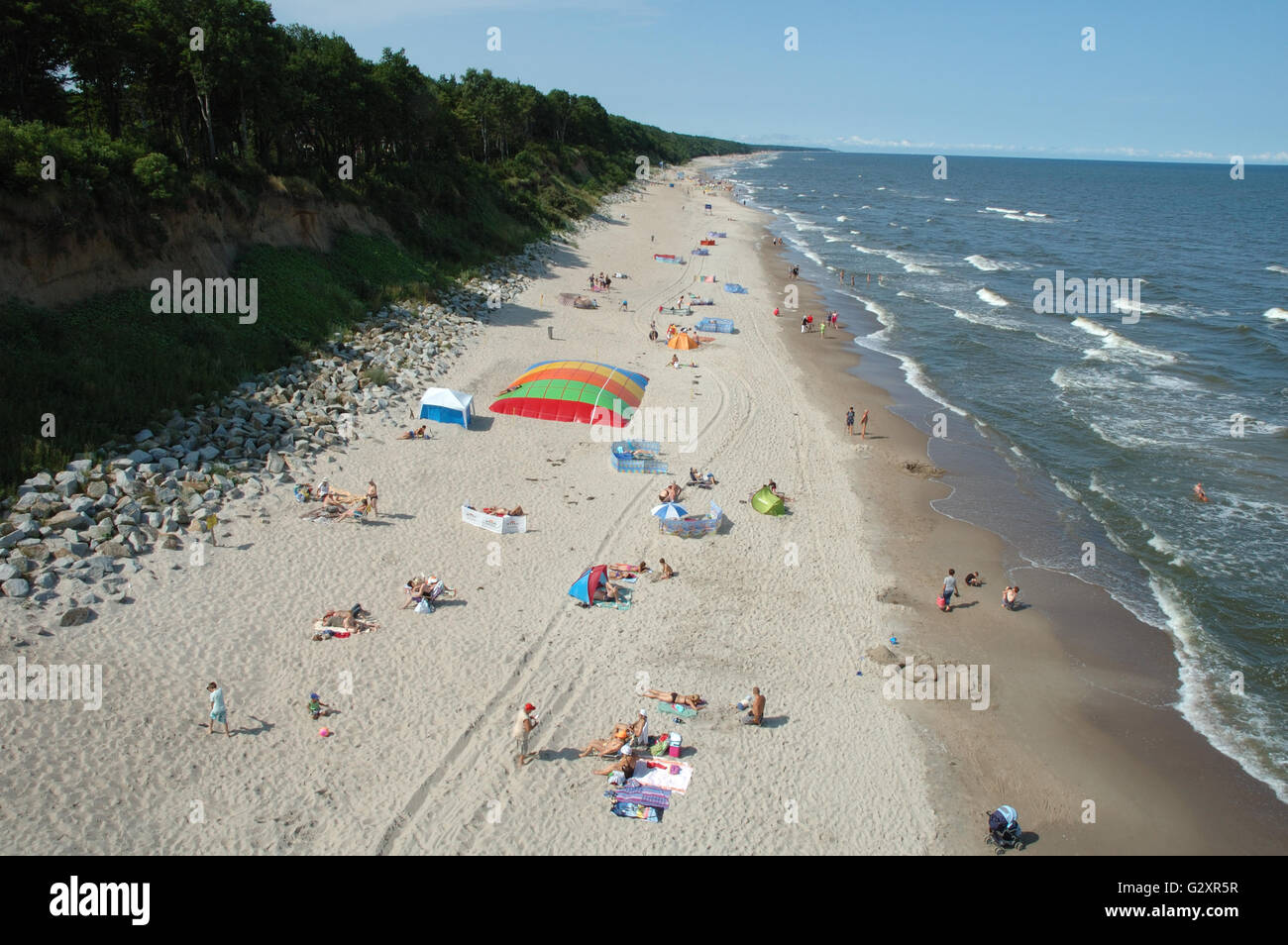 TRZESACZ, POLAND - JULY 13: Unidentified people on beach in Trzesacz  Poland over Baltic sea. 13.07.2013 Stock Photo