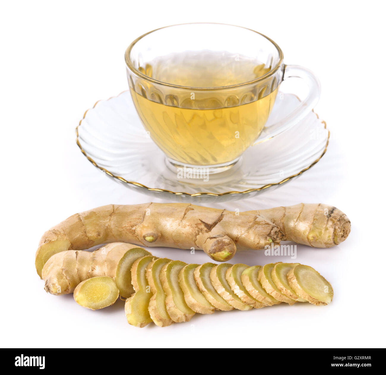 Tea with Ginger Root isolated on white background Stock Photo