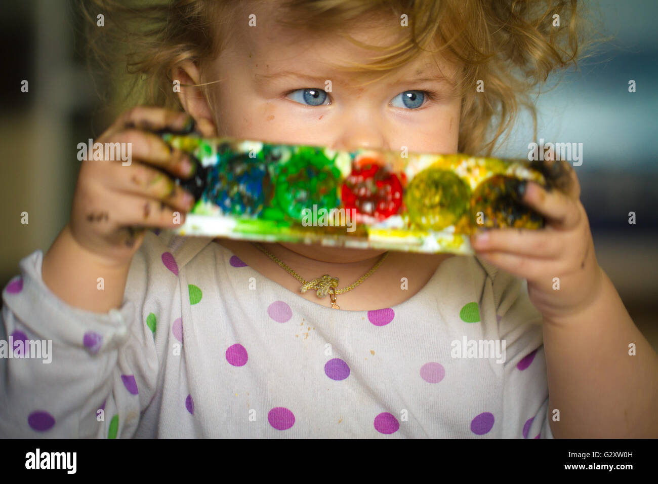 the little girl for the first time draws paints Stock Photo - Alamy