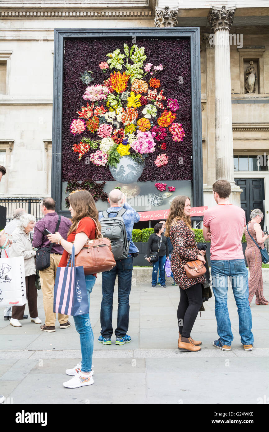 London's Trafalgar Square, The National Gallery: a recreation of A Still Life of Flowers in a Wan-Li Vase Stock Photo