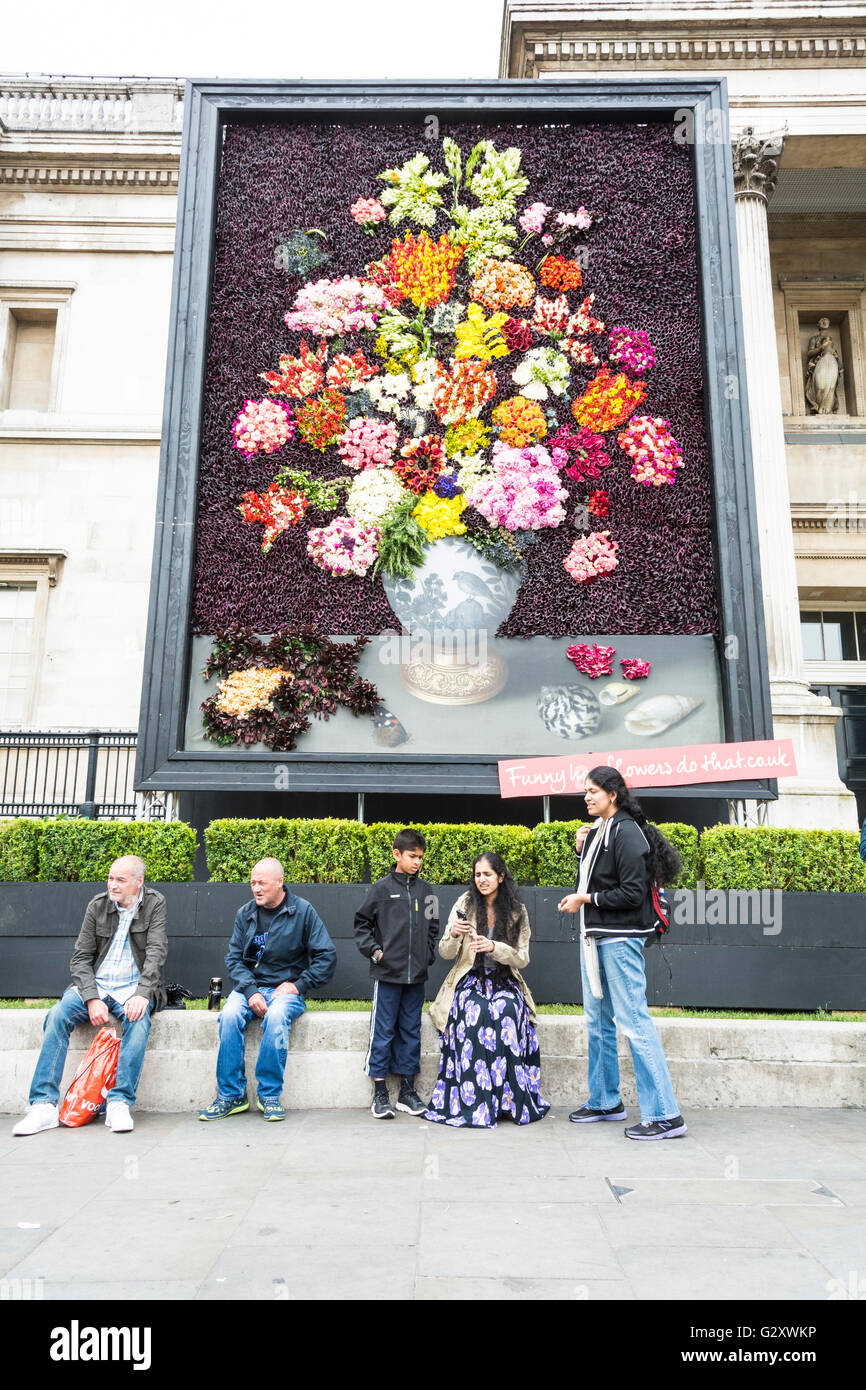London's Trafalgar Square, The National Gallery: a recreation of A Still Life of Flowers in a Wan-Li Vase Stock Photo