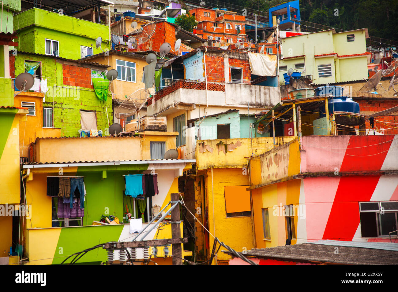 Colorful painted buildings of Favela  in Rio de Janeiro Brazil Stock Photo
