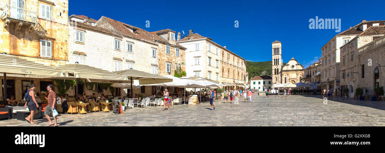 HVAR, CROATIA - JULY 1, 2009: Unidentified people on the street of Stari Grad, Hvar, Croatia. Stari Grad (Pharos) is the oldest Stock Photo