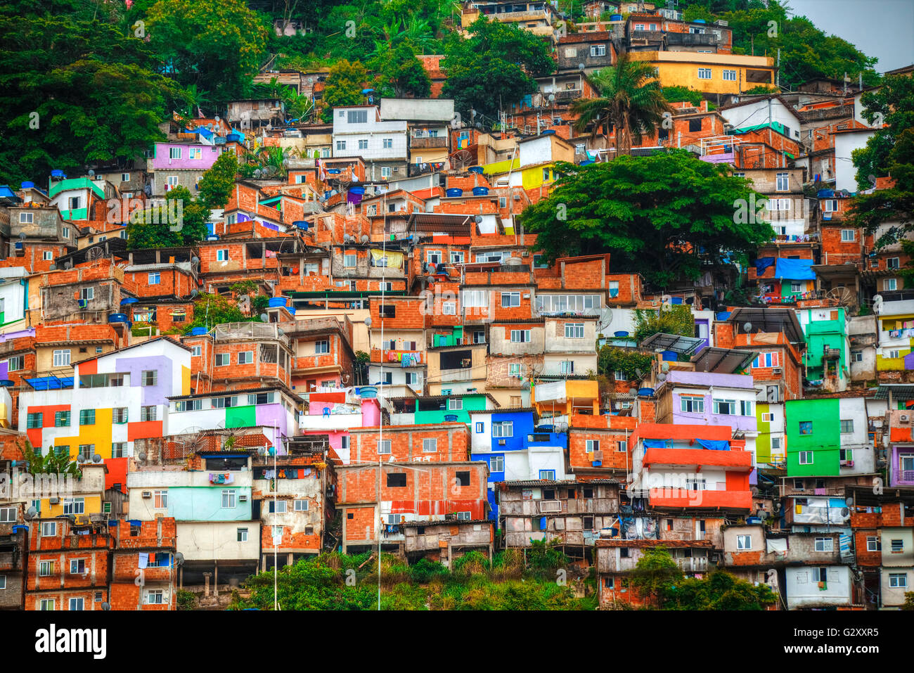 Colorful painted buildings of Favela in Rio de Janeiro Brazil Stock