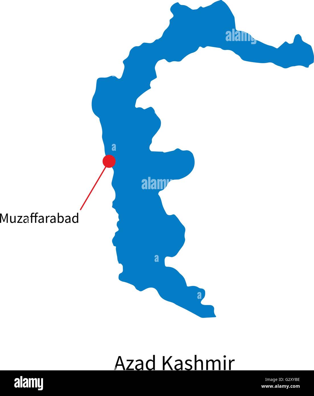 Detailed vector map of Azad Kashmir and capital city Muzaffarabad Stock