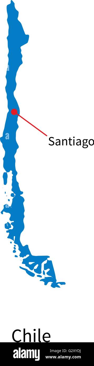Detailed vector map of Chile and capital city Santiago Stock Vector