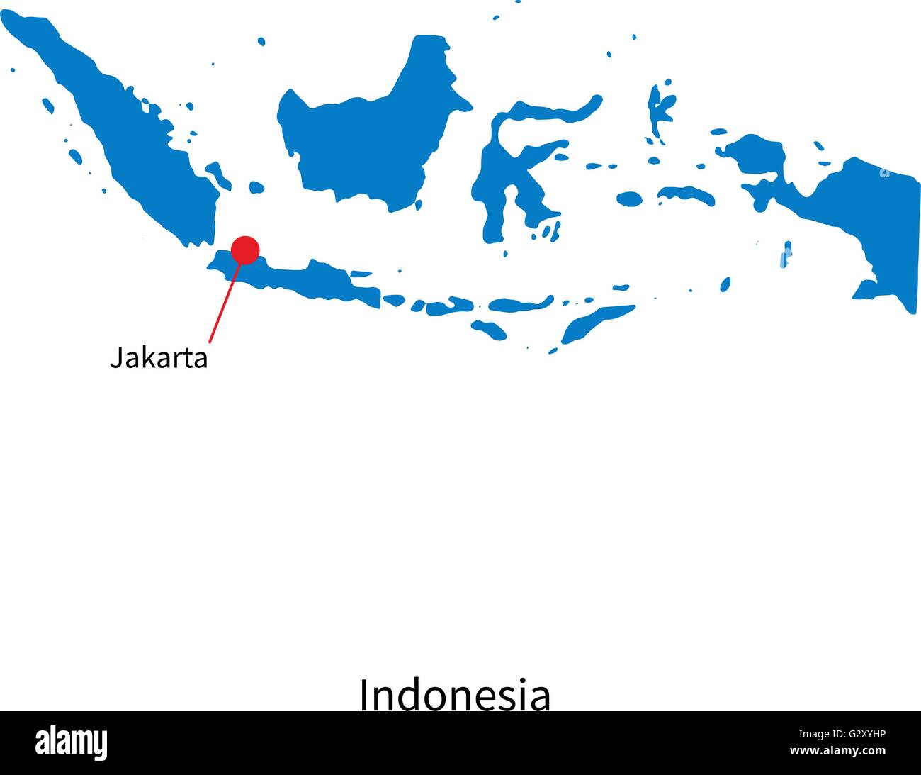 Detailed Vector Map Of Indonesia And Capital City Jakarta G2XYHP 