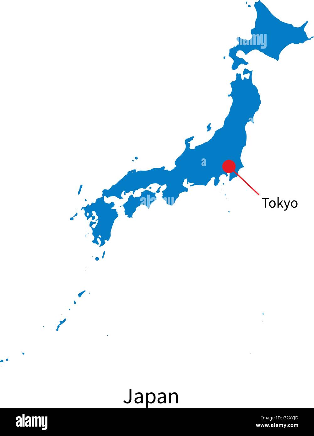 Detailed vector map of Japan and capital city Tokyo Stock Vector