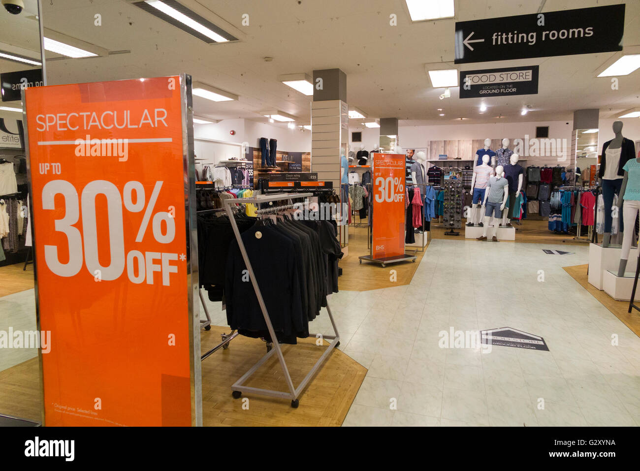 Inside / interior of a BHS / British Home Stores UK store / shop. Lincoln, Lincolnshire Stock