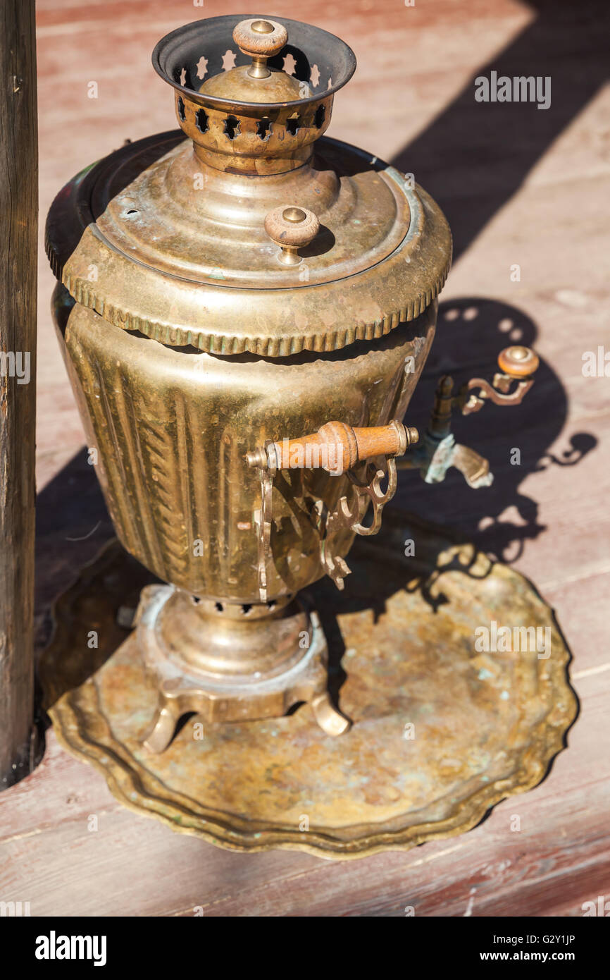 Traditional Russian Samovar, a metal container used to heat and boil water for tea Stock Photo
