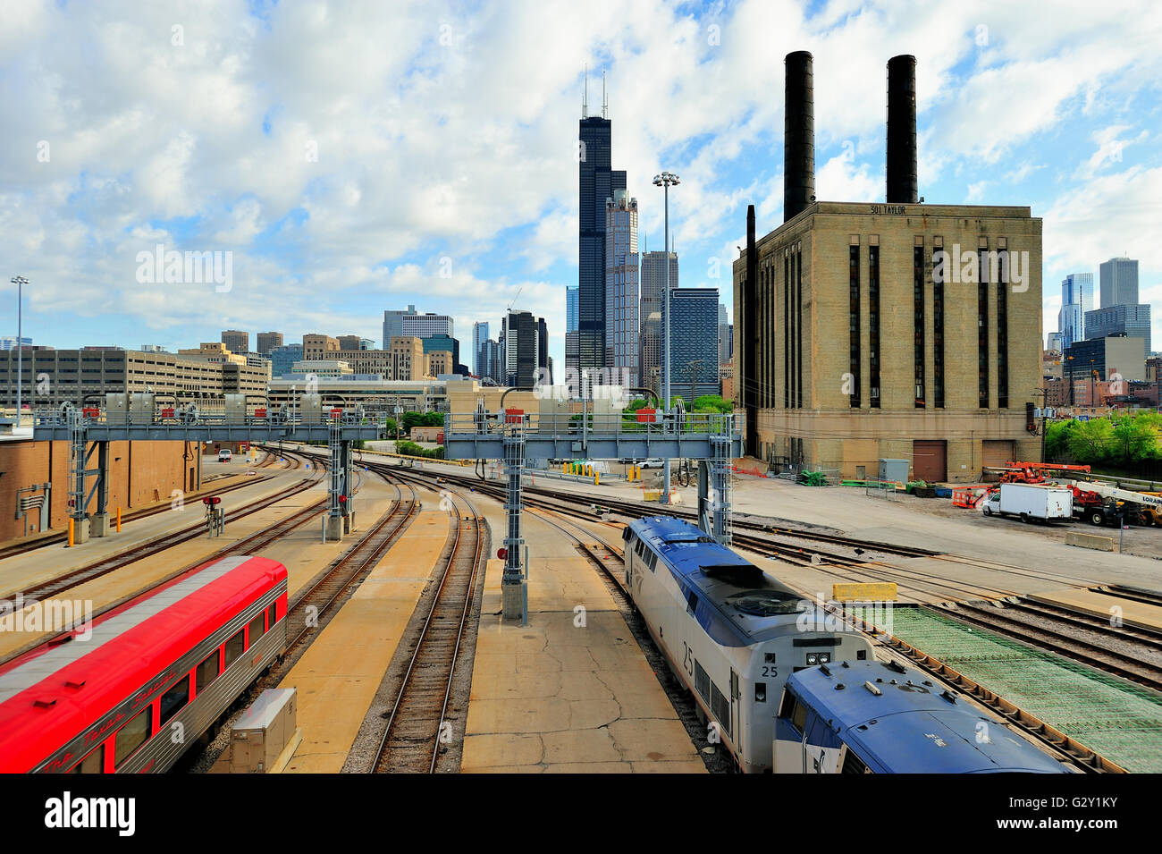 Chicago, Illinois, USA. Amtrak and equipment sitting on