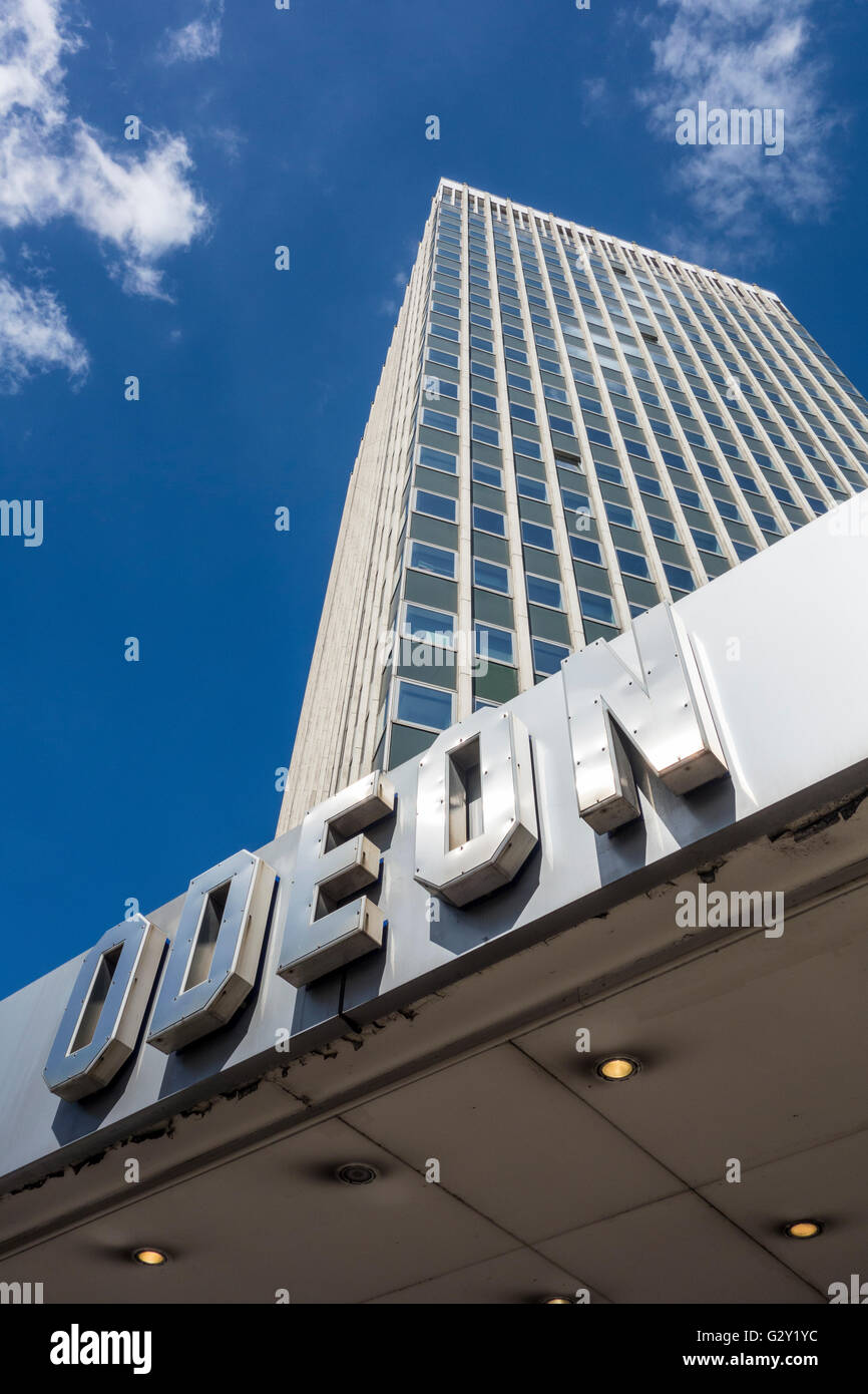 Odeon sign outside Marble Arch tower (demolished 2017). London, UK Stock Photo