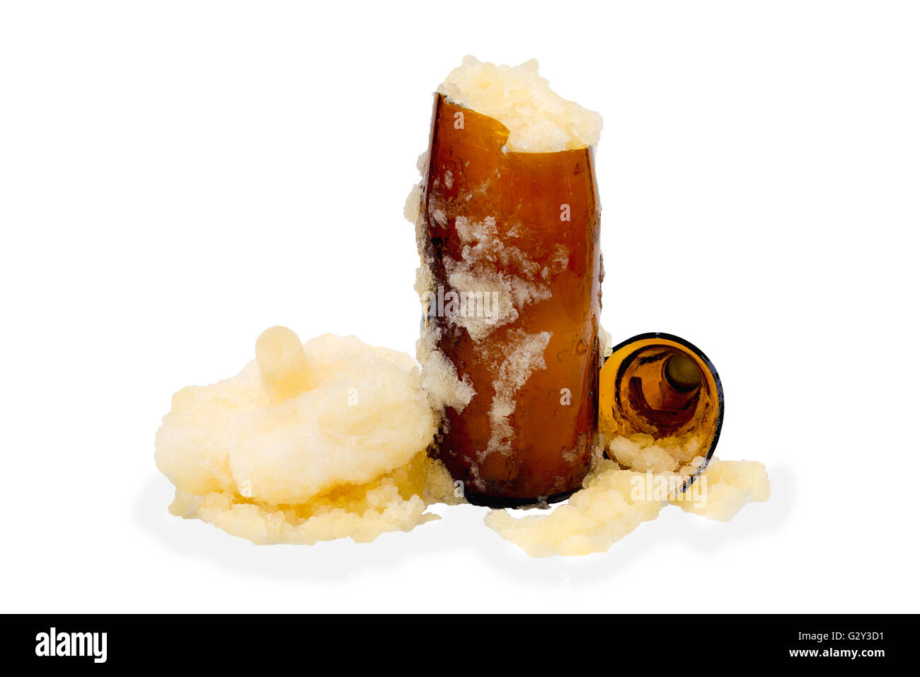 broken beer bottles because of the cold in the refrigerator Stock Photo Alamy