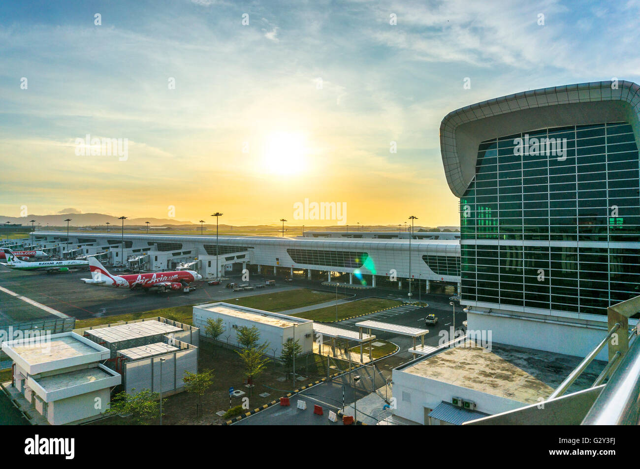 Kuala Lumpur,Malaysia - February 28, 2016 : Early morning ,beautiful sunrise in the Kuala Lumpur International Airport 2 (KLIA 2 Stock Photo