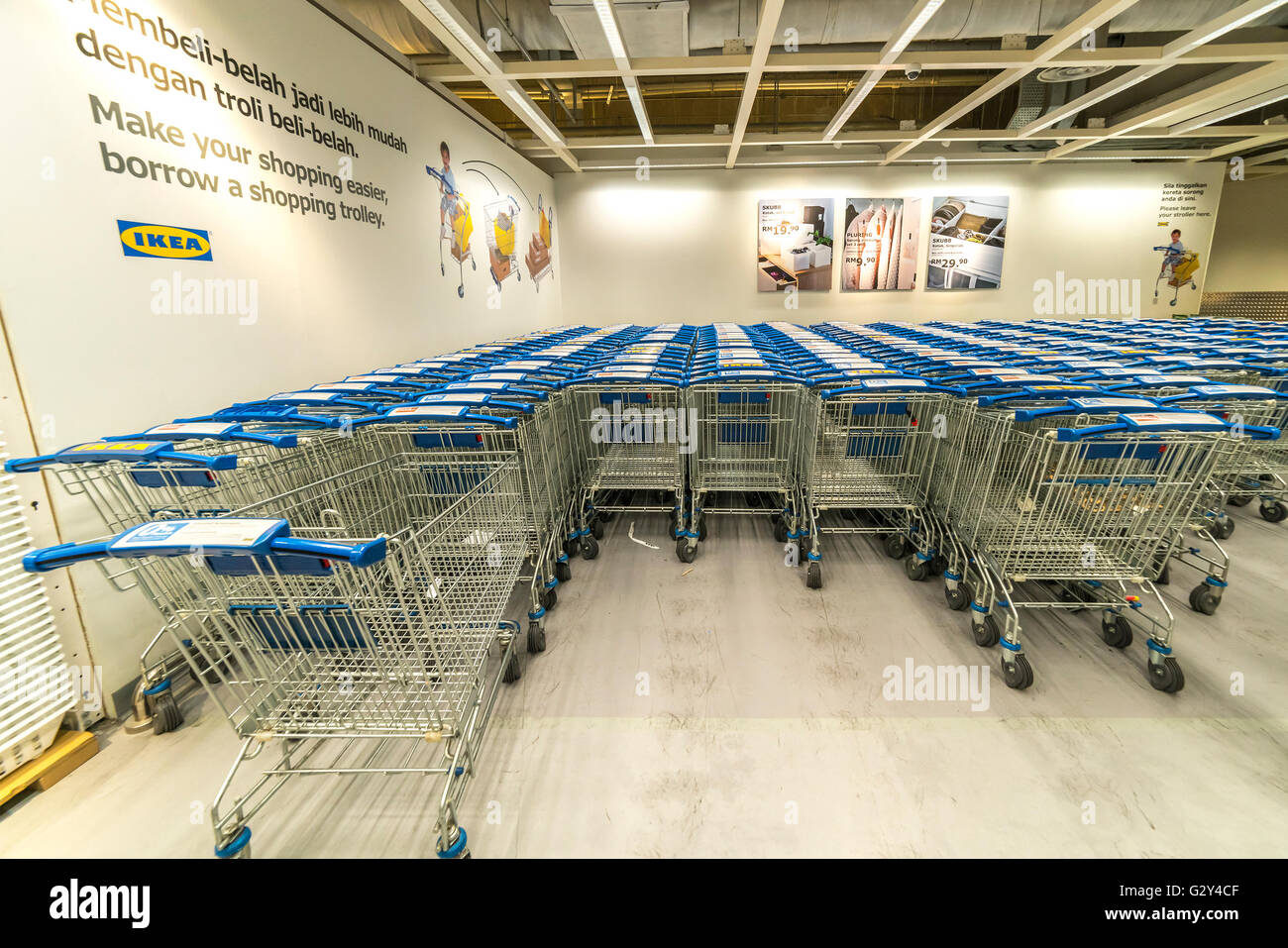 KUALA LUMPUR, MALAYSIA MAY 22, 2016 Trolleys compartment at IKEA