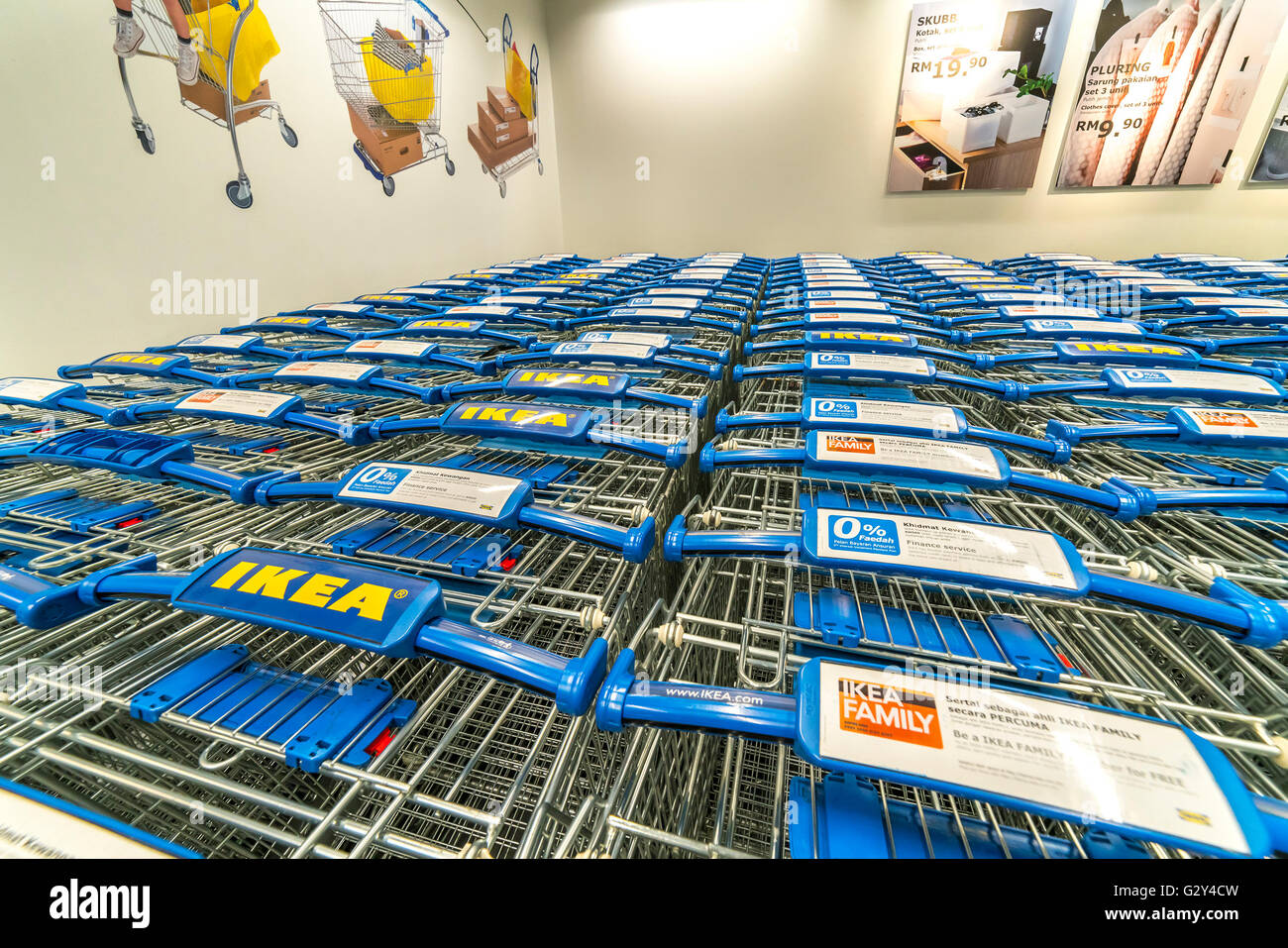 KUALA LUMPUR, MALAYSIA MAY 22, 2016 Trolleys compartment at IKEA