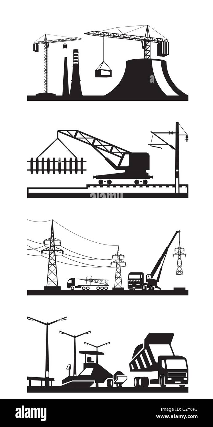 Different types of construction scenes - vector illustration Stock ...
