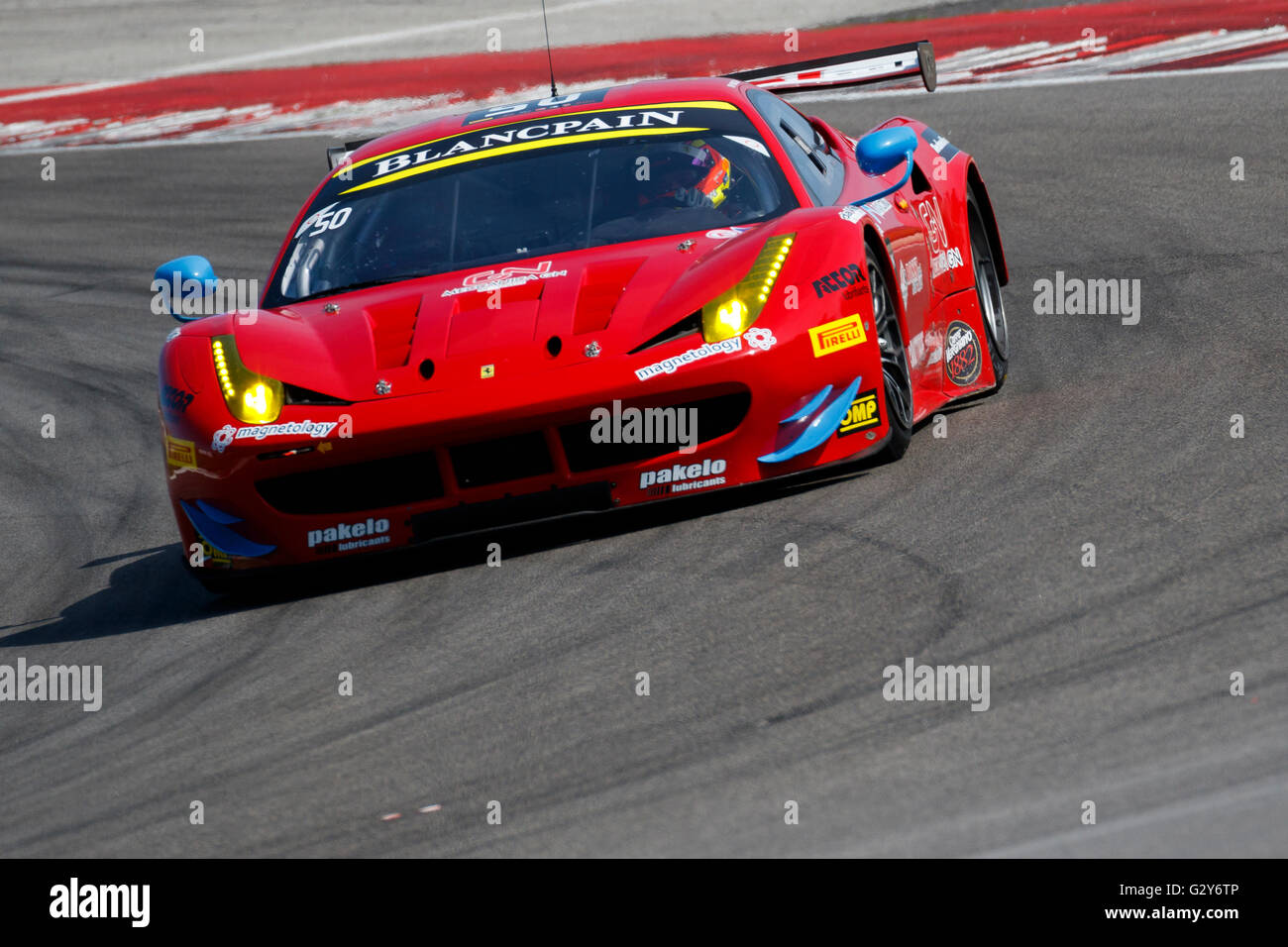 Misano Adriatico, Italy - April 10, 2016: Ferrari 458 Italia GTE of AF Corse Team, driven by Pierguiseppe Perazzini Stock Photo