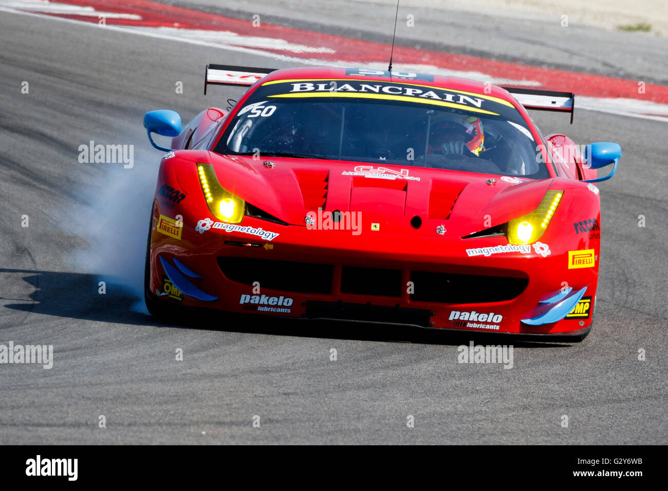 Misano Adriatico, Italy - April 10, 2016: Ferrari 458 Italia GTE of AF Corse Team, driven by Pierguiseppe Perazzini Stock Photo