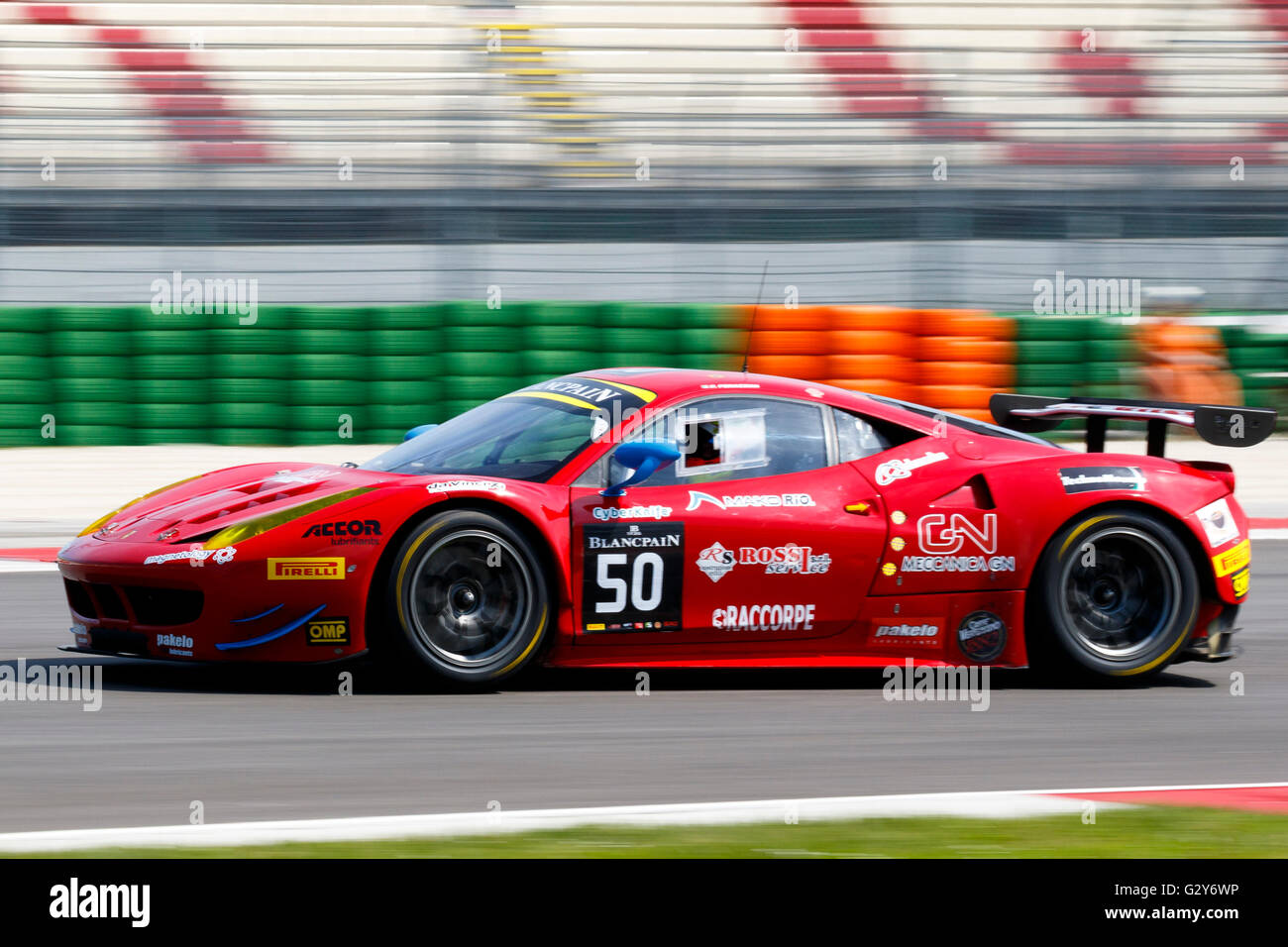 Misano Adriatico, Italy - April 10, 2016: Ferrari 458 Italia GTE of AF Corse Team, driven by Pierguiseppe Perazzini Stock Photo