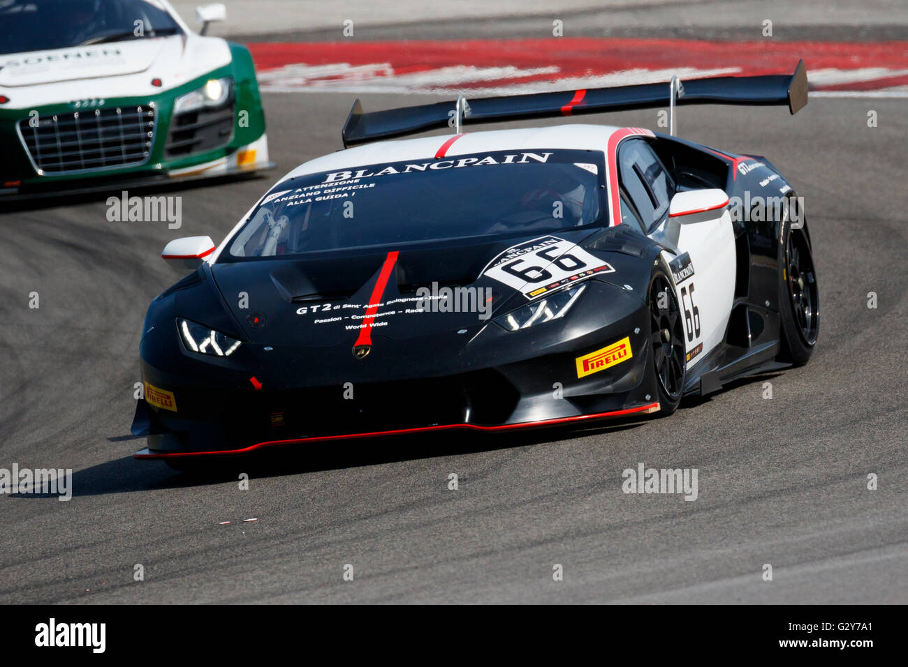 Misano Adriatico, Italy - April 10, 2016: Corvette C 6 ZR1 GTE of Attempto Racing Team, driven by Mauro CasadeiI, the Blancpain GT Sports Club Main Race in Misano World Circuit. Stock Photo