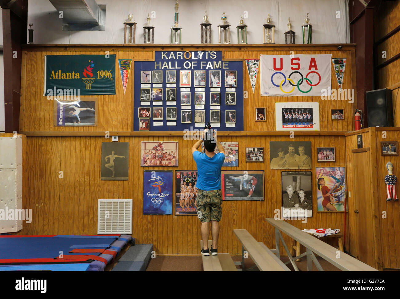 Souvenirs and photos in the gym at the Karolyi Ranch, the USA ...