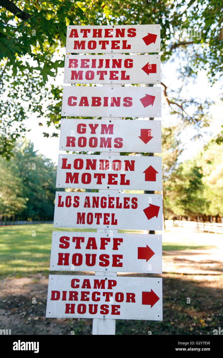 Signage at the Karolyi Ranch, the USA Gymnastics National Team Training Center in the Sam Houston National Forest. Stock Photo