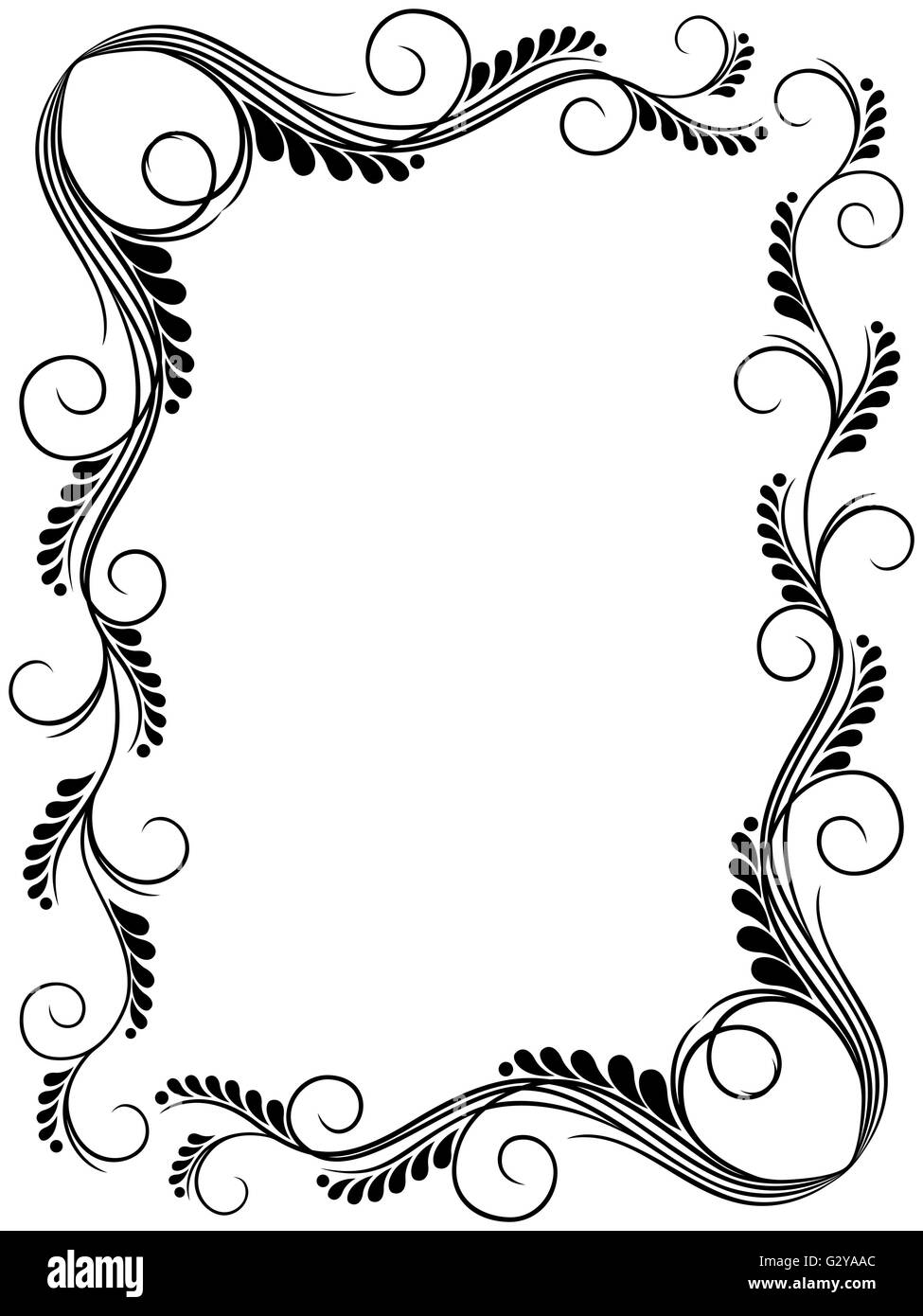 Abstract floral black and white frame ornamental frame, vector illustration Stock Vector