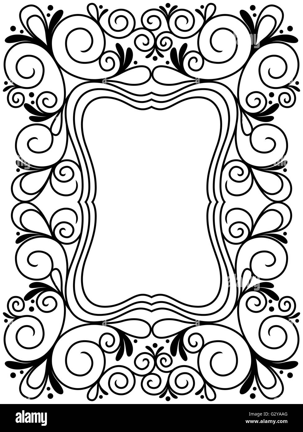 Floral ornamental frame, black and white vector illustration Stock Vector
