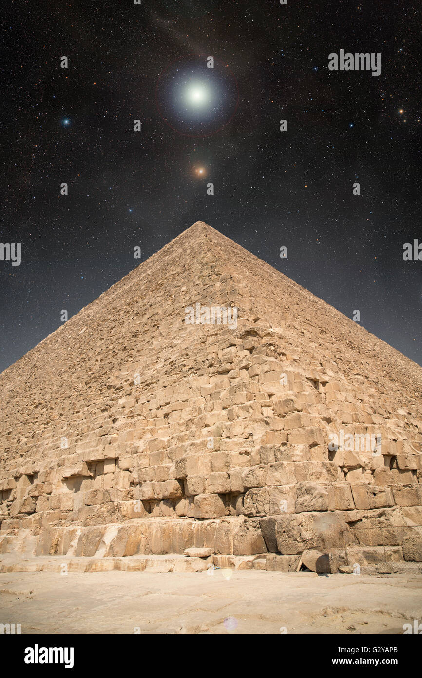 Pyramid at night under the stars. shining star Stock Photo