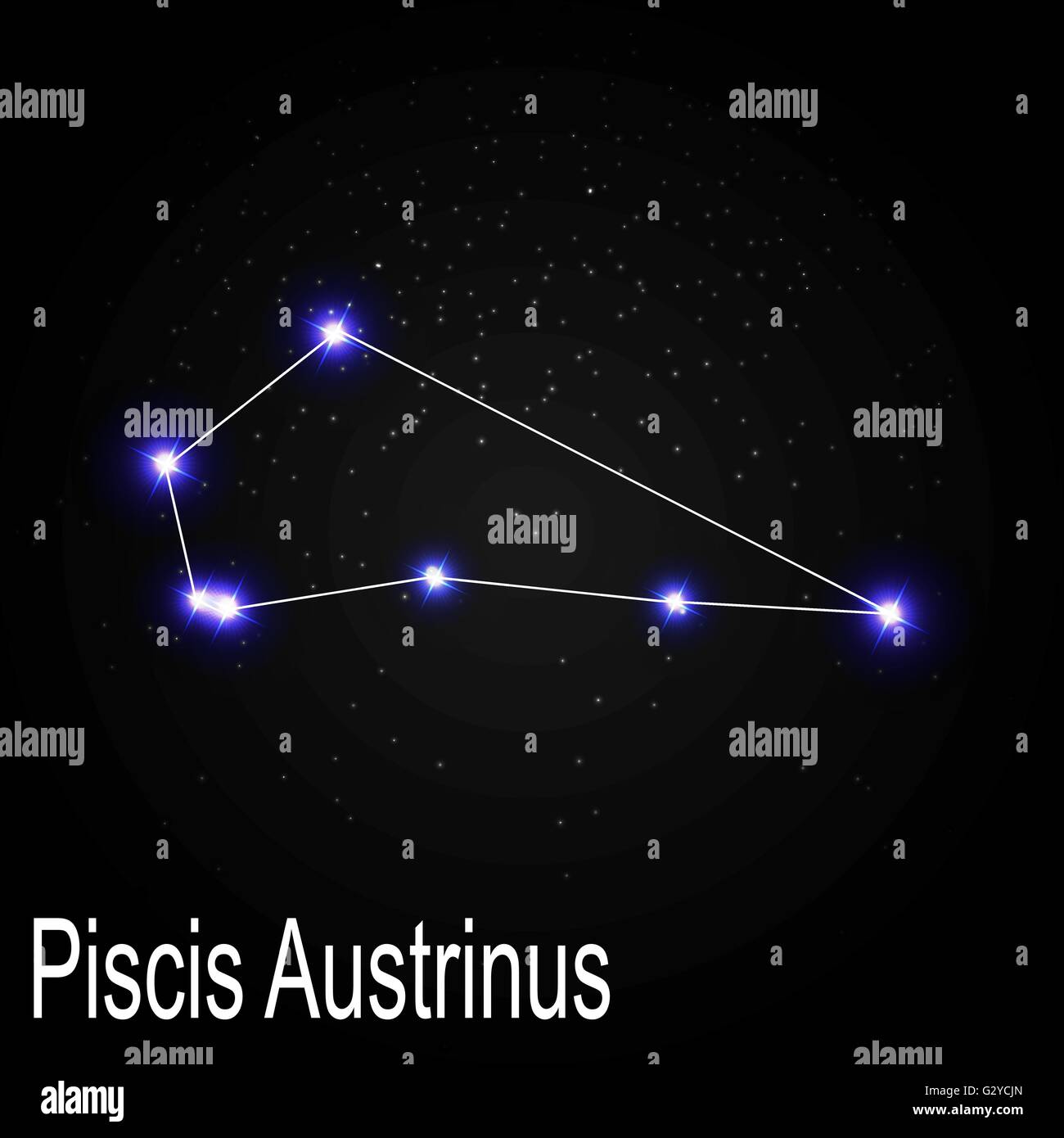 Piscis Austrinus Constellation with Beautiful Bright Stars on th Stock Vector