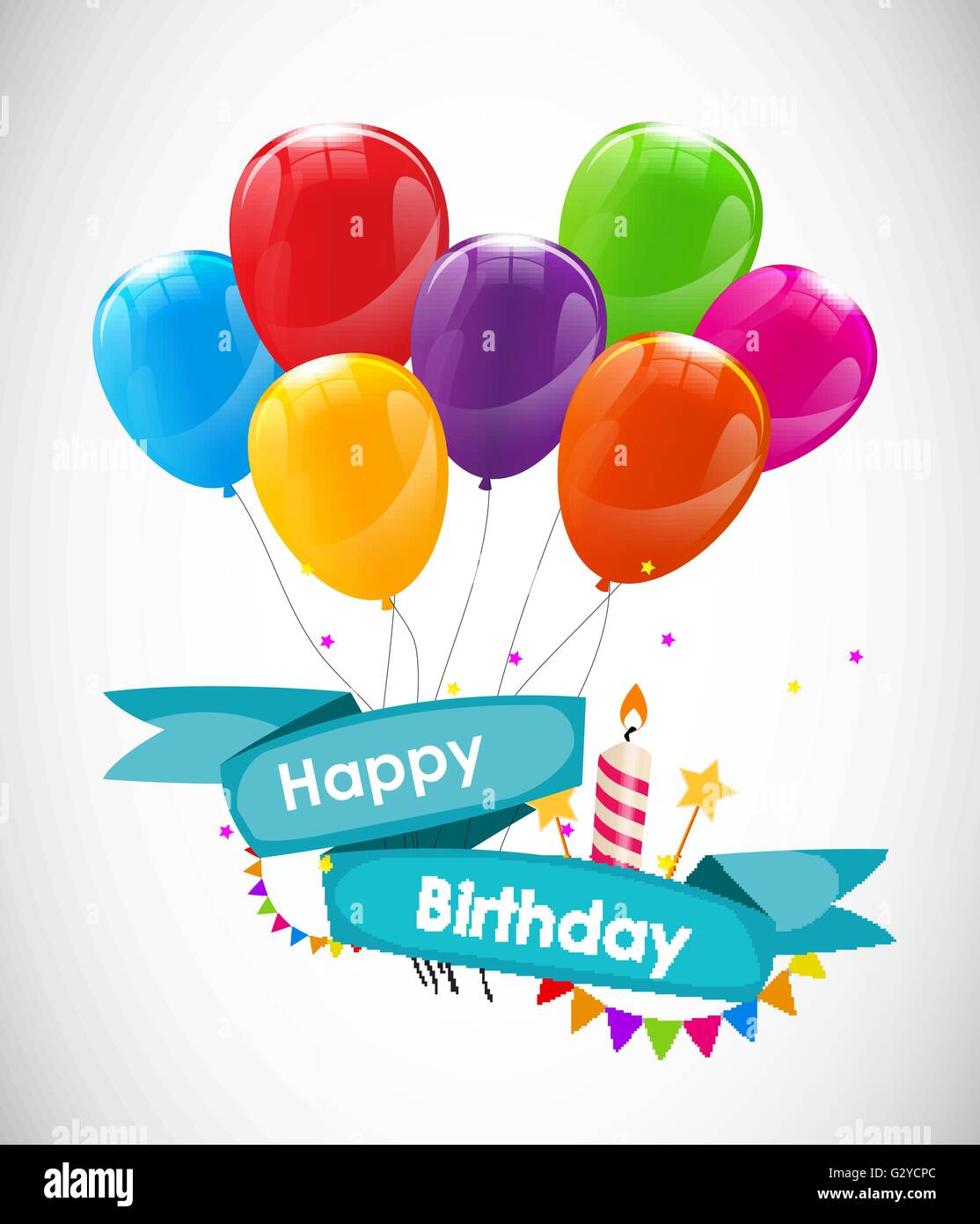 Happy Birthday Card Template with Balloons Vector Illustration Stock ...